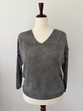 Alexandre Laurent Sweater L/XL Metallic Shimmer V Neck Heart Details Italy Party